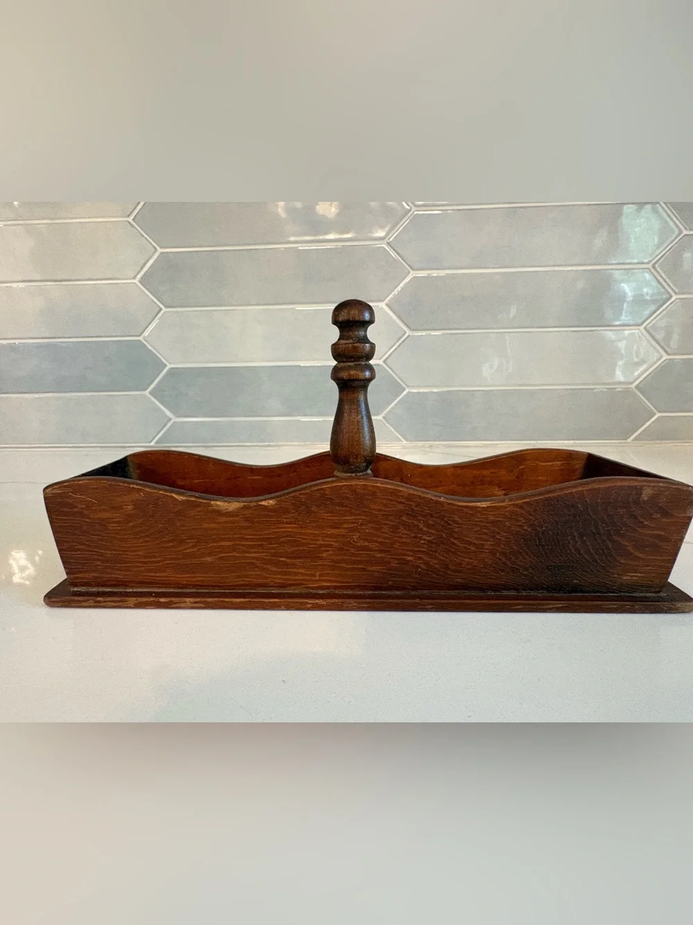 Vintage Wooden Cracker Caddy/ Utensil Tray - Farmhouse Spindle Organizer